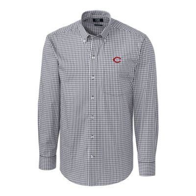 MLB Cincinnati Reds Big & Tall Stretch Gingham Long Sleeve Button-Down Shirt