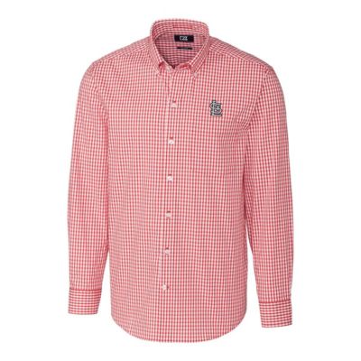 MLB St. Louis Cardinals Big & Tall Stretch Gingham Long Sleeve Button-Down Shirt