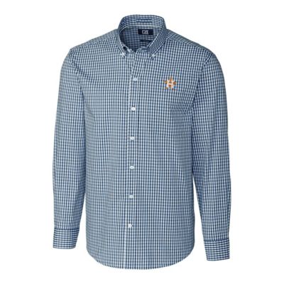 MLB Houston Astros Big & Tall Stretch Gingham Long Sleeve Button-Down Shirt