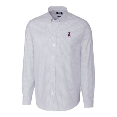 MLB Los Angeles Angels Big & Tall Stretch Oxford Striped Long Sleeve Button-Down Shirt