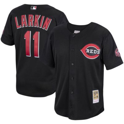 MLB Barry Larkin Cincinnati Reds Cooperstown Collection Mesh Batting Practice Button-Up Jersey