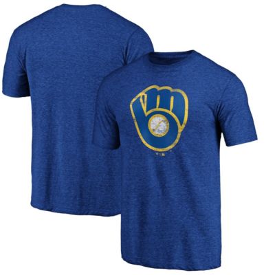 MLB Fanatics ed Milwaukee Brewers Weathered Official Logo Tri-Blend T-Shirt