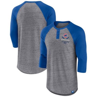 MLB Fanatics ed Chicago Cubs Iconic Above Heat Speckled Raglan Henley 3/4 Sleeve T-Shirt