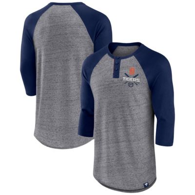 MLB Fanatics ed Detroit Tigers Iconic Above Heat Speckled Raglan Henley 3/4 Sleeve T-Shirt