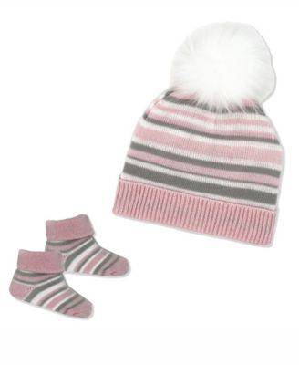 Baby Boys and Girls Striped Knit Hat & Booties