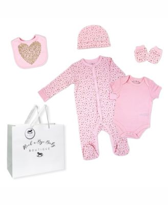 Baby Girls Golden Hearts Layette, 5 Piece Set