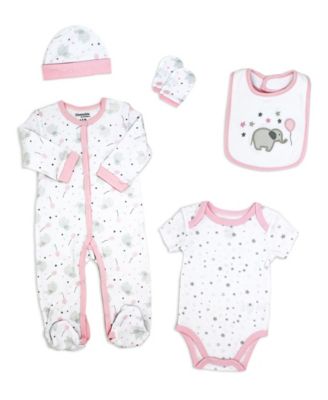 Baby Girls Elephants and Balloons Layette, 5 Piece Set