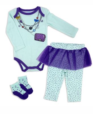 Baby Girls 3 Piece Fancy Jewels Bodysuit, Pants and Socks Set