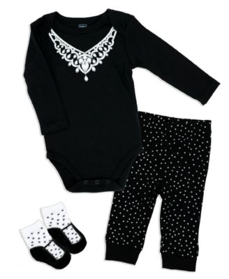 Baby Girls 3 Piece Diamond Necklace Bodysuit, Pants and Socks Set