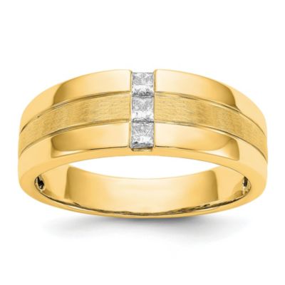Lab Created 1/4 ct. t.w. Grown Diamond Polished and Satin Men's Ring 14K Yellow Gold