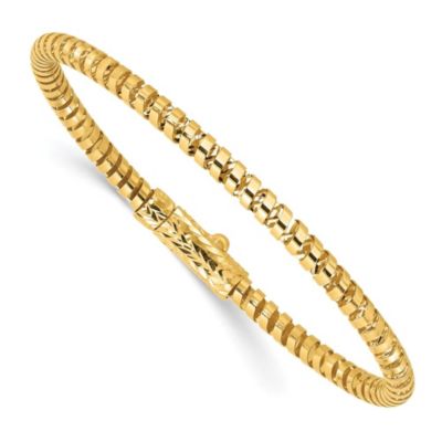 14K Yellow Gold Polished and Diamond-cut Fancy Spiral Bangle