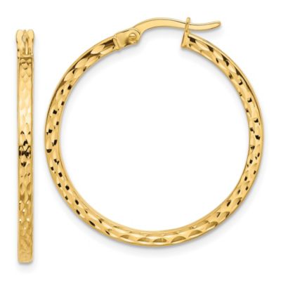 14K Yellow Gold Diamond-cut Hoop Earrings