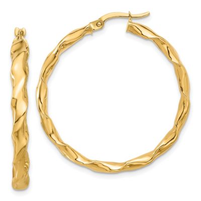 14K Yellow Gold Polished Twisted Hoop Earrings