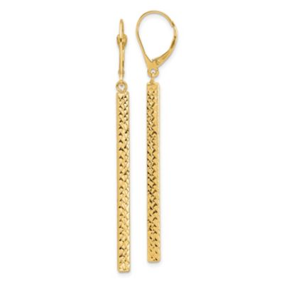 14K Yellow Gold Polished and Diamond-cut Bar Dangle Leverback Earrings