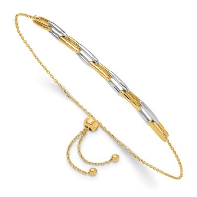 14K Yellow and White Gold Polished Fancy Link Adjustable Bracelet