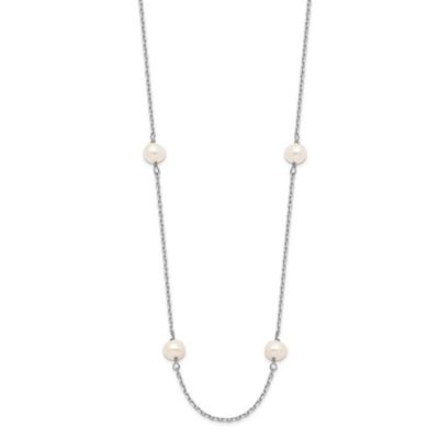 14K White Gold 4-5mm White Near Round Freshwater Cultured Pearl 8-station Necklace
