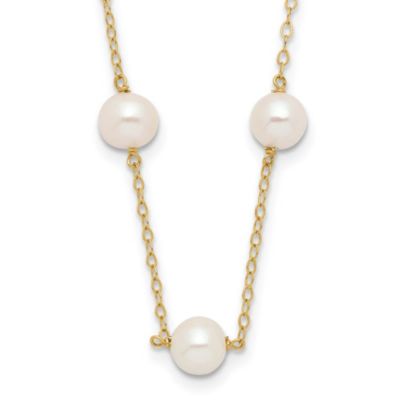 14K Yellow Gold 5.5-6.5mm White Near Round Freshwater Cultured Pearl 12-station Necklace