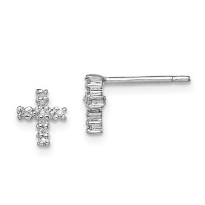0.048 ct. t.w. Diamond Cross Post Earrings in Rhodium-plated Sterling Silver