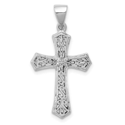 0.021 ct. t.w. Diamond Cross Pendant in Rhodium-plated Sterling Silver