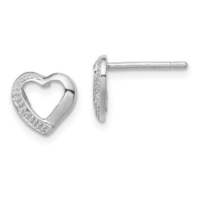 0.01 ct. t.w. Diamond Heart Post Earrings in Rhodium-plated Sterling Silver