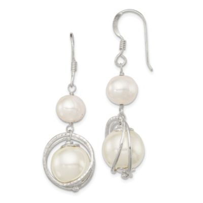 Sterling Silver White Freshwater Cultured/Shell Pearl Dangle Earrings