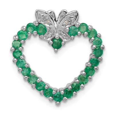 3/4 ct. t.w. Emerald and 0.008 ct. t.w. Diamond Heart Pendant in Rhodium-plated Sterling Silver