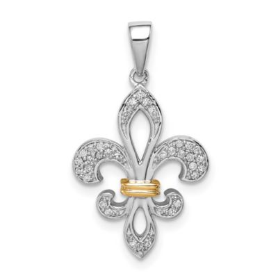 1/10 ct. t.w. Diamond Fleur De Lis with 14k Gold Accent Pendant in Rhodium-plated Sterling Silver