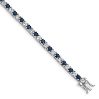 4.16 ct. t.w. Sapphire and 3.78 ct. t.w. White Topaz Tennis Bracelet in Rhodium-plated Sterling Silver