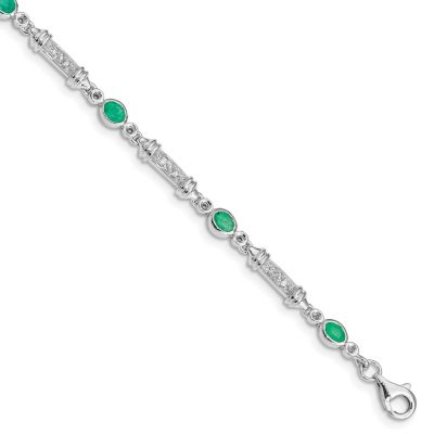 1.127 ct. t.w. Emerald and 0.07 ct. t.w. Diamond Bracelet in Rhodium-plated Sterling Silver