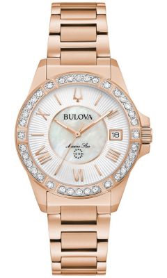 Bulova Women's Marine Star Diamond Rose Gold-tone Stainess Steel Bracelet Watch, 32mm