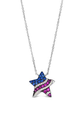 Le Vian® Patriotic Star Necklace featuring 1/5 cts. Passion Ruby™, 1/5 cts. Blueberry Sapphire™, 1/10 cts. Vanilla Diamonds® set in 14K Vanilla Gold®