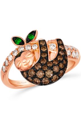 Sloth Ring featuring 1/20 cts. Forest Green Tsavorite™, 1/3 cts. Nude Diamonds™, 1/2 cts. Chocolate Diamonds® set in 14K Strawberry Gold®