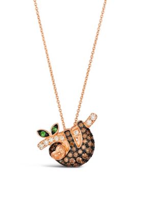 Sloth Pendant featuring 1/20 cts. Forest Green Tsavorite™, 1/6 cts. Nude Diamonds™, 1/2 cts. Chocolate Diamonds® set in 14K Strawberry Gold®