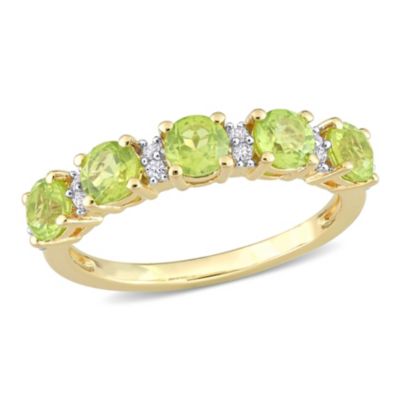 Peridot and White Sapphire Semi Eternity Ring Yellow Gold Plated Sterling Silver
