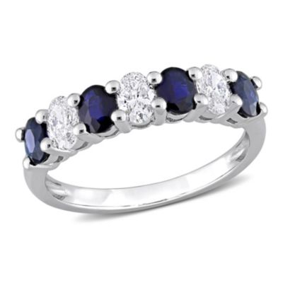 4/5 ct. t.g.w. Blue Sapphire and 1/2 t.w. Diamond Semi-Eternity Ring 14K White Gold