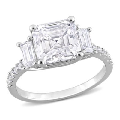 Lab Created White Moissanite 3-Stone Ring Sterling Silver