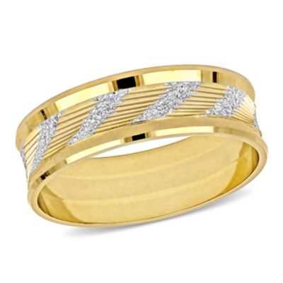 Ribbed and Striped Curved Men's Wedding Band 14K Yellow Gold