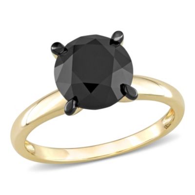 3 ct. t.w. Black Diamond Solitaire Ring 14K Yellow Gold with Rhodium Plated