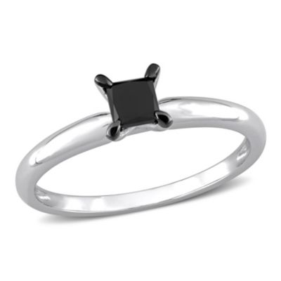 ct. t.w. Black Diamond Solitaire Engagement Ring 14K Gold with Rhodium Plated