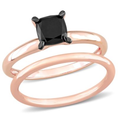 1 ct. t.w. Black Diamond Engagement Ring Set 14K Rose Gold with Rhodium Plated