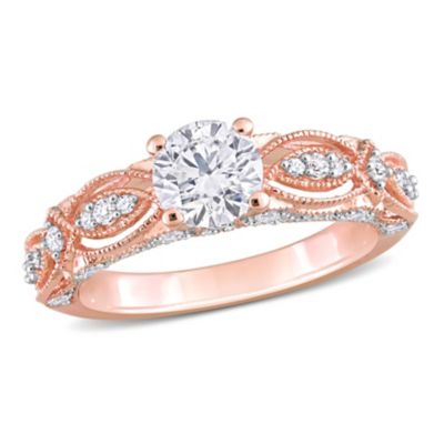 Lab Created White Sapphire and 1/10 ct. t.w. Diamond Vintage Ring 10K Rose Gold