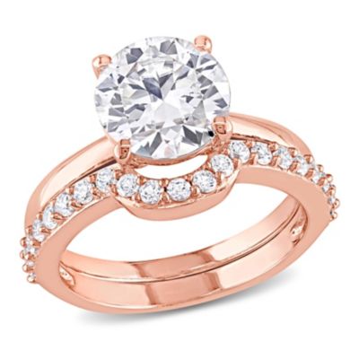 Lab Created White Sapphire Bridal Ring Set 10K Rose Gold