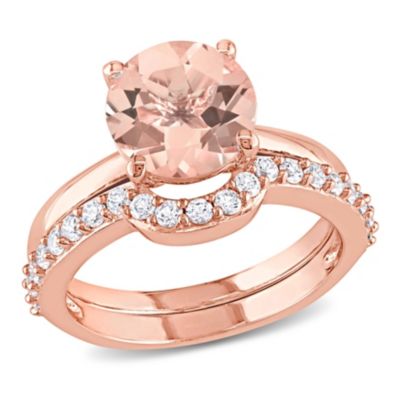 Lab Created Morganite and White Sapphire Bridal Ring Set 10K Rose Gold
