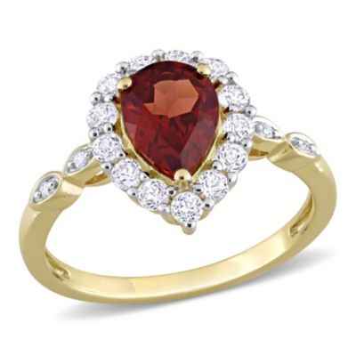 Garnet and White Topaz Diamond Accent  Halo Ring 10K Yellow Gold