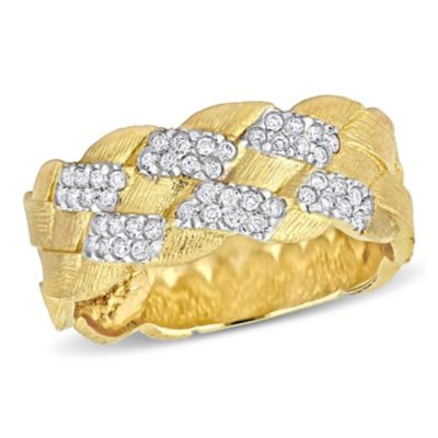 1/4 ct. t.w. Diamond Weave Design Wide Ring 14K Yellow Gold