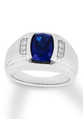 Lab Created Oval Blue Sapphire Ring .925 Sterling Silver