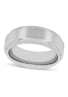 Satin Center Step Edge 8mm Band in Tungsten