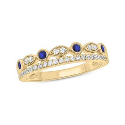 1/3 ct.t.w. Diamond Natural Blue Sapphire  Anniversary Band 14KT Yellow Gold