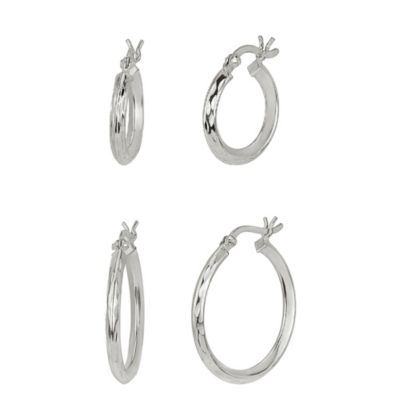 Sterling Silver 15mm and 23mm Knife Edge Diamond Cut 2 Pair Hoop Earring Set