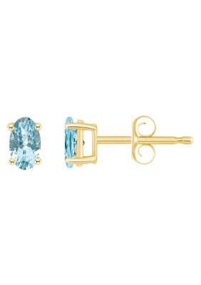 14K Gold 5x3 Oval Aquamarine Earrings